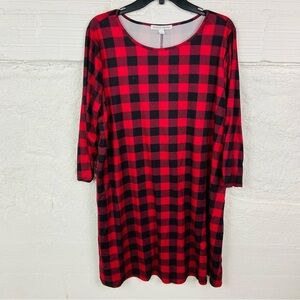 Celebrate together Red and Black buffalo Plaid Long Sleeve stretch mini Dress XL